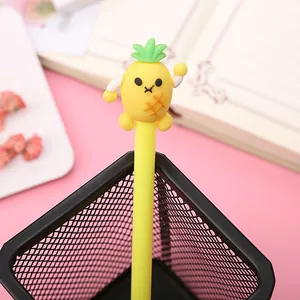 Detail view of a cute 3D cartoon pineapple character topping a creative yellow gel pen