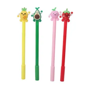 Set of four cute fruit expression gel pens with creative cartoon character toppers