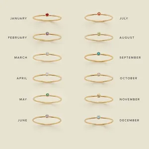 Minimalist Stainless Steel Birthstone Ring For Women Elegant Zirconia Inlaid Circular Band Fashion Jewelry Birthday Gift