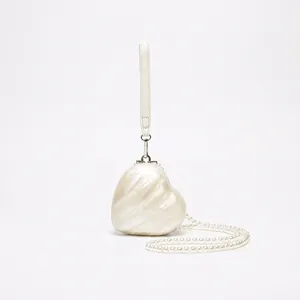Heart Shaped Acrylic Evening Clutch Bag With Artificial Pearl Chain Strap Marble Pattern Party Banquet Handbag For Women