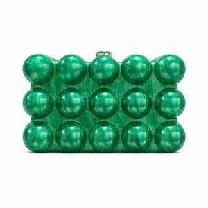 Emerald green acrylic wave evening clutch bag with marble texture and gold clasp