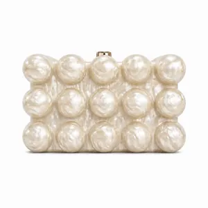 French wave pearl acrylic evening clutch bag with golden metal buckle clasp