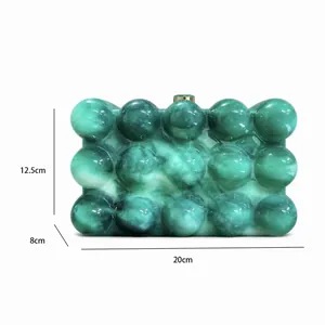 Green acrylic clutch with marble texture and bubble 3D design 20x12.5x8cm details