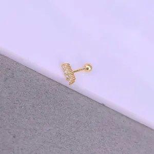 Detailed shot of S925 sterling silver ear stud with micro-pave crystals and screw back