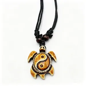 Handcrafted resin bone-imitation Yin Yang turtle pendant necklace on black cord