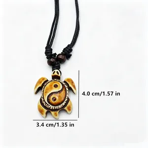 Tribal resin bone-imitation turtle pendant necklace with Yin Yang symbol