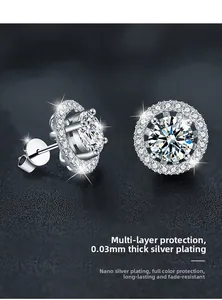 Détail de clous en moissanite argent 925 montrant le placage 0,03mm et le nano-polissage