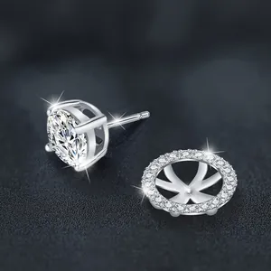 Boucles d'oreilles en argent 925 moissanite avec vestes amovibles et serti quatre griffes