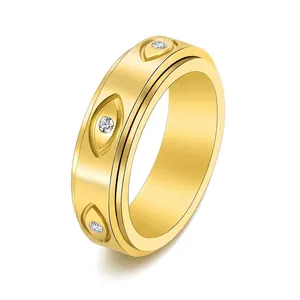 Anillo Rotante Occhio Del Male Acciaio Inossidabile Ruotabile Anti-Ansia Zircone Intarsiato Gioielli Punk Vintage Per Uomo Donna