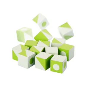 Wooden spatial logic building blocks for kids with green and white geometric patterns