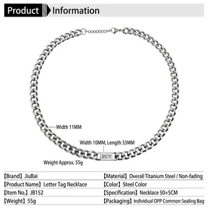 Collier chaîne cubaine pour homme en acier titane avec pendentif carré réglable de 11mm