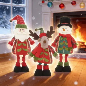 Christmas Telescopic Doll Ornaments Santa Snowman Reindeer Standing Plush Figurines Knitted Fabric Metal Holiday Decor