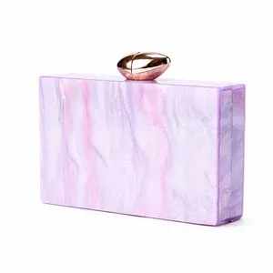 Chic lavender marble acrylic clutch bag with gold clasp for evening wedding parties