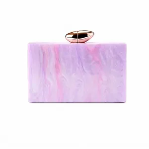 Elegant Acrylic Evening Clutch Bag For Women Vintage Marble Texture Wedding Party Handbag With Gold Metal Chain Strap