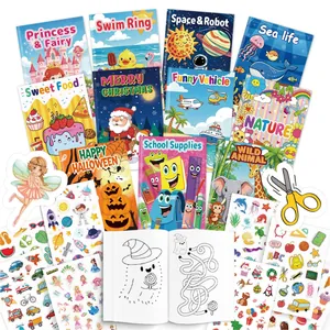 Cartoon Coloring Book And Stickers For Kids DIY Drawing Painting Activity Educational Toy Cartoon Animals Vehicles Princess