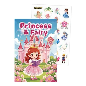 Vue détaillée du livre de coloriage princesse et fée avec planche d'autocollants