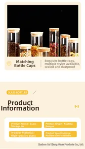 Detail view of airtight glass storage jars with wooden lids for coffee beans and dry food