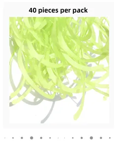 Detailed view of 40 strips per pack of light green raffia paper shred for gift box stuffing