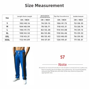 Detailed size chart for men's color-block jogger pants including S to 3XL measurements