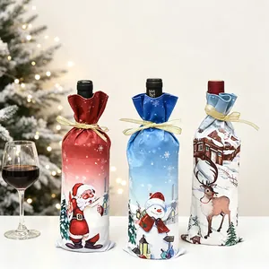 Christmas wine bottle covers set with Santa Snowman and Reindeer cartoon prints