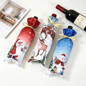 Christmas wine bottle covers with Santa, Reindeer and Snowman patterns for holiday decor