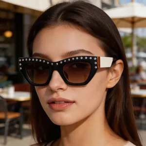 Women Cat Eye Sunglasses Rhinestone PC Frame Metal Temples UV400 Protection Fashionable Luxury Trendy Vintage Eyewear