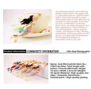 Detail showing colorful rhinestone mermaid keychain dimensions 10.4x3.5cm in zinc alloy