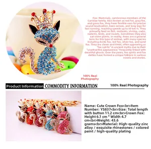 Detail view of crystal rhinestone fox keychain with crown showing size and color variants