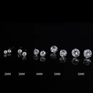 Set of s925 silver stud earrings with round-cut crystals in sizes 2mm to 6mm