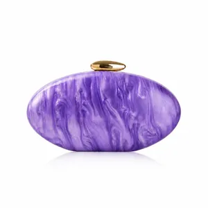 Elegant purple marble shell acrylic evening clutch bag with luxury gold metal clasp