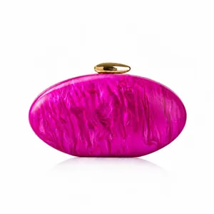 Fuchsia marbled acrylic shell clutch bag with gold bean clasp and glossy finish