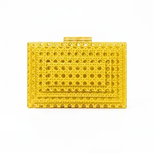 Acrylic Woven Texture Evening Clutch Handbag Beaded Handle Detachable Metal Chain Crossbody Wedding Party Bag For Women