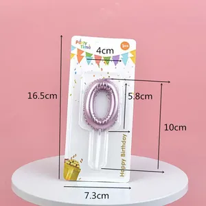 Comprehensive size dimensions for the metallic purple number 0 birthday candle cake topper