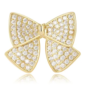 Fashion Copper Bowknot Brooch Elegant Rhinestone Inlaid Bow Pin For Women Anti Glare Clothing Decoration Accessory Jewelry Gift