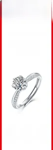 Macro shot of adjustable S925 silver ring featuring a large moissanite center stone