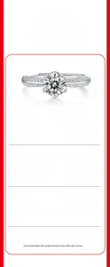 Detail of S925 sterling silver ring with 6.5mm moissanite and six-prong setting