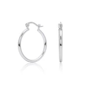Classic S925 sterling silver hollow hoop earrings with polished finish on white background