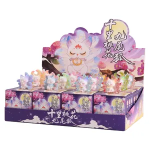 Mythical nine-tailed fox mystery box figurines with translucent macaron colors for desk decor