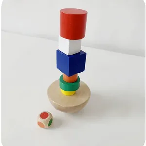 Jeu d'équilibre éducatif en bois avec blocs colorés et une base en demi-sphère