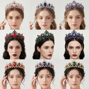 Detail grid of vintage baroque crowns with colorful rhinestones in multiple finishes