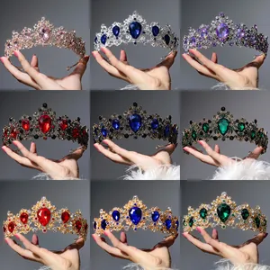 Baroque bridal crowns in nine color variations with large teardrop crystals and alloy base