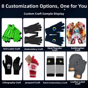 Détails de broderie et d'impression sur des gants d'hiver en peluche tricotés