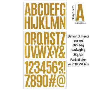 Set of 3-inch gold foil alphabet and number stickers for DIY party and school decorations