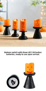 Detailed view of the Halloween pumpkin LED candle base with spider web texture and battery slot