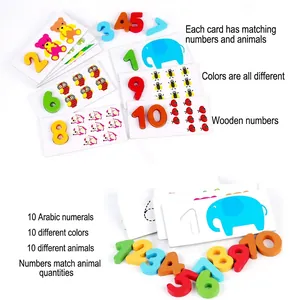 Educational wooden number cards with colorful animal puzzles for toddler early learning