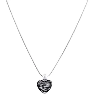 Modern zebra pattern heart pendant necklace with elegant silver snake chain for women