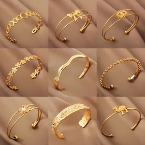 18K Gold Plated 304 Stainless Steel Open Cuff Bangle Waterproof Hypoallergenic Luxury Fashion Adjustable Bracelet For Women