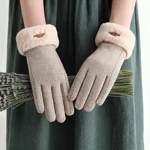 Gants d'Hiver Chauds en Cachemire pour Femmes Bordure en Fausse Fourrure Gants en Maille Tactile Moufles Thermiques