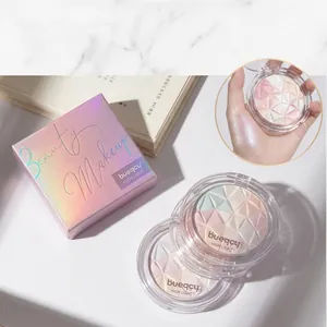 Multi-color shimmering highlighter palette for face brightening with holographic box