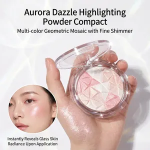Multicolor shimmer highlighter palette for a glowing glass skin finish and luminous face makeup
